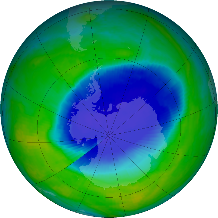 Antarctic ozone map for 02 December 1999